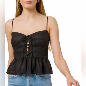 WAYF Lace Up Linen Bustier Top, Black, Size M, Like New